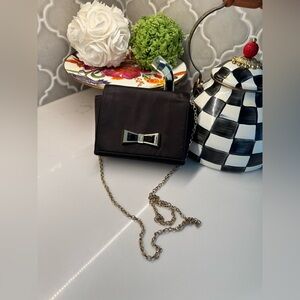 Ted Baker Geo Bow Black Clutch Crossbody Gold Chain Evening Bag